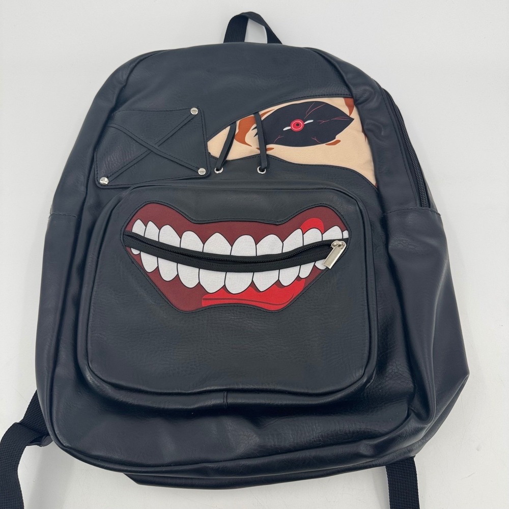 Tokyo Ghoul Ken Kaneki Mask Backpack Black Faux Leather Anime Cosplay Bag